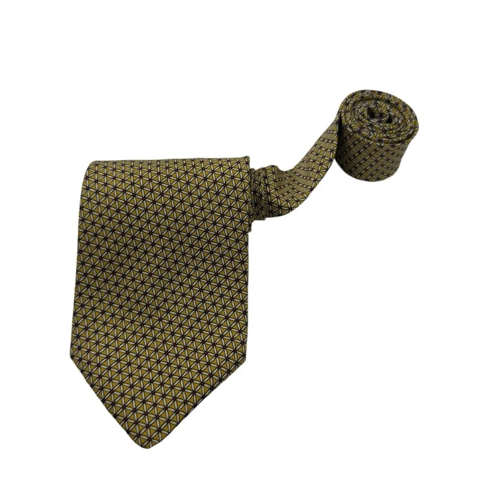 Brooks Brothers Silk Tie Yellow White Red Geometric Print Vintage USA 3.5x57‎